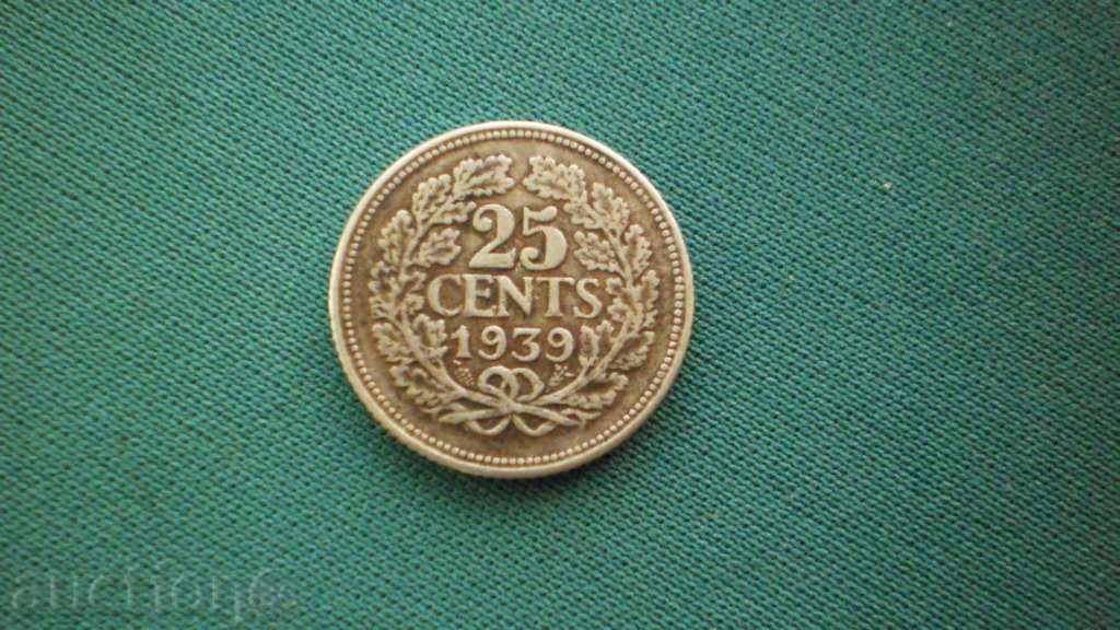 Olanda 25 CENTA 1939 OLANDA- RARE SILVER cu preț € 7.67 | 15.00 BGN
