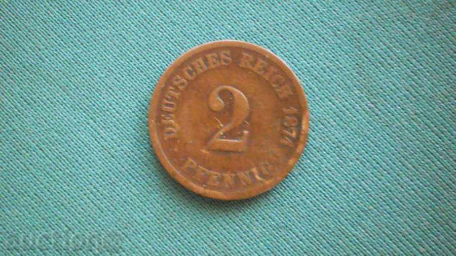 Germany !!! RRR !!! 2 PFENIGA 1874G GERMANY