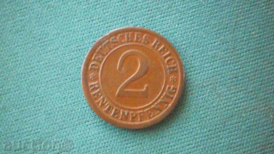 Germania! RR! 2 RENTEN PFENIGA 1924J GERMANIA