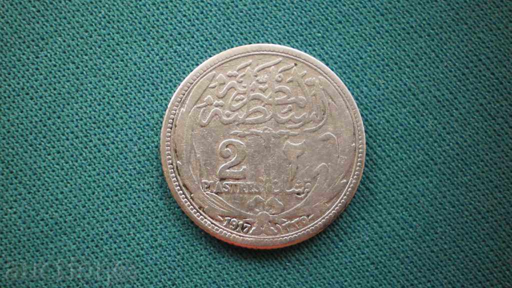 Egypt 2 Piastres 1917 -SILVER-ROW