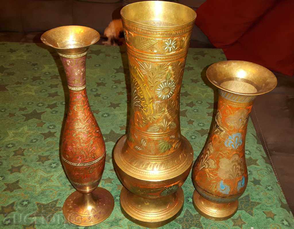 Unique Large Brass Vases - LOT - 3 pcs.