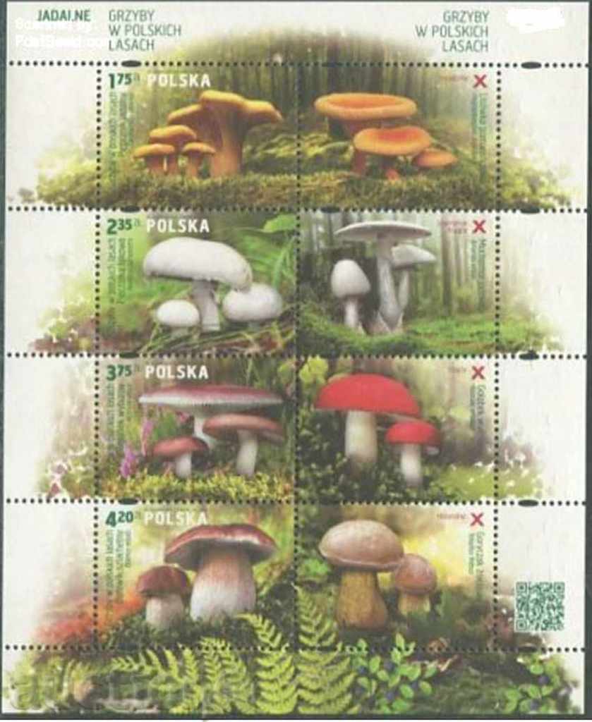 Чисти марки  в малък лист Гъби 2014 от Полша