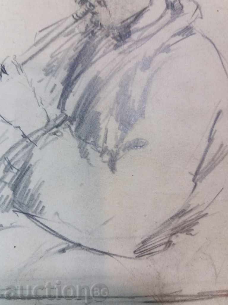 1202 Hristo Lozev villager with kaval drawing P.18 / 25cm with price 30.00 BGN | € 15.34 1202 Hristo Lozev villager with kaval drawing P.18 / 25cm with price 30.00 BGN | € 15.34