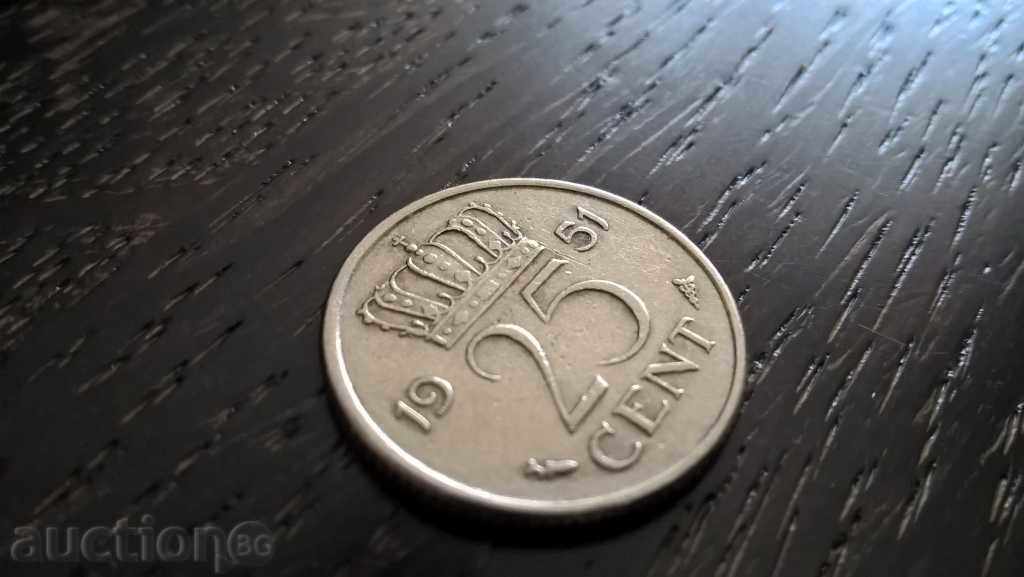 Moneda - Țările de Jos - 25 de cenți | 1951.