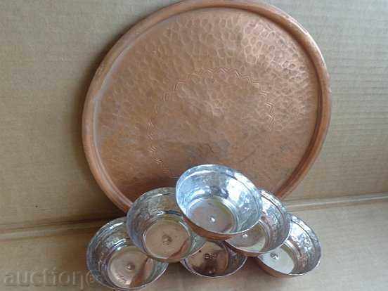 Auction  Copper service copper copper copper container tray glass cups