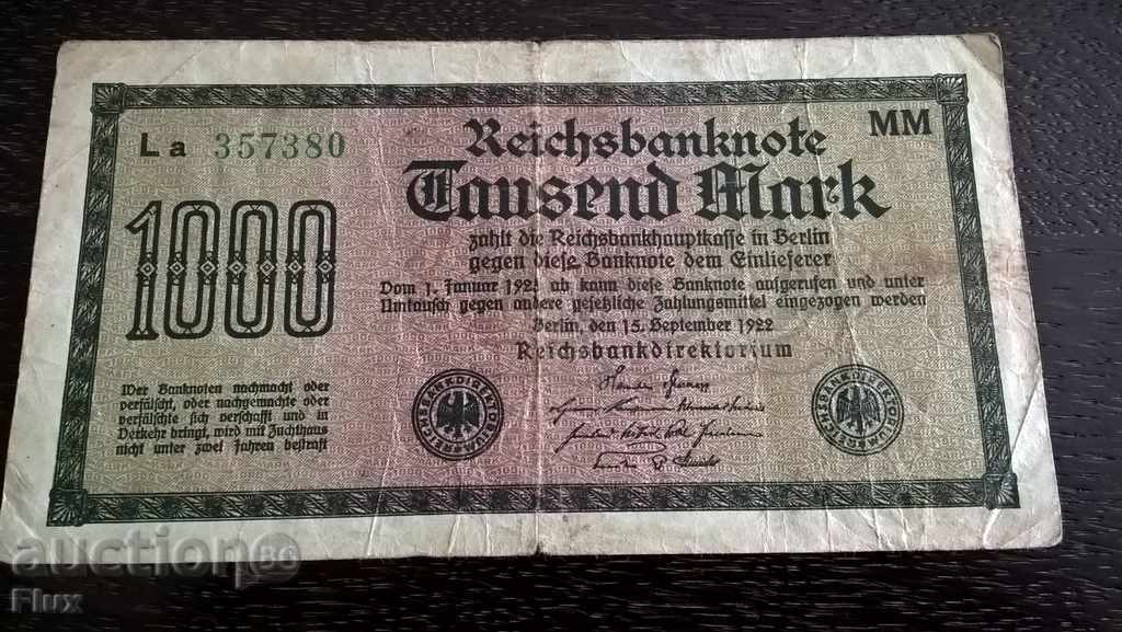 Bancnota Reich - Germania - 1000 de mărci 1922