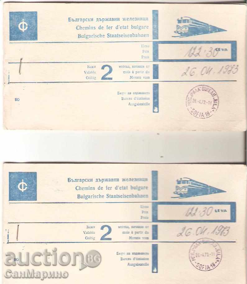 Билети  БДЖ  Лот от 2 броя София-Цюрих 1973 г.