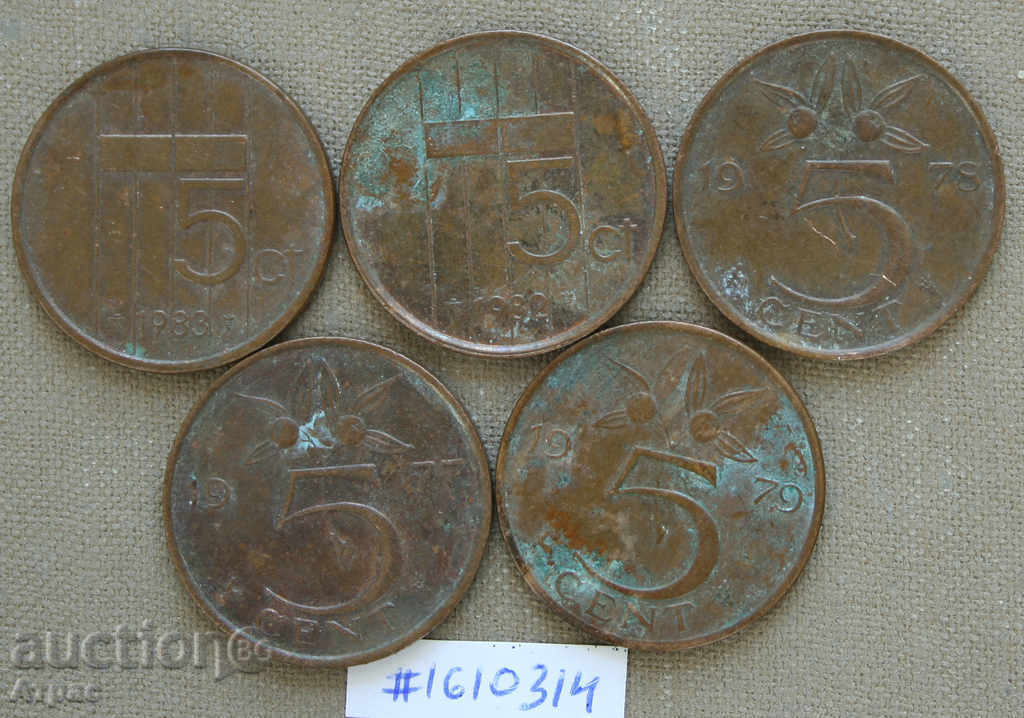 лот Холандия -5 цента-монети -1977