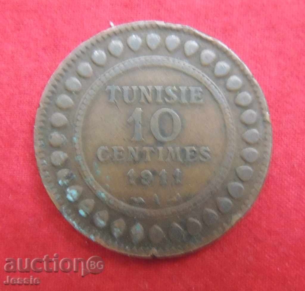 10 сантима 1911 г. А Тунис