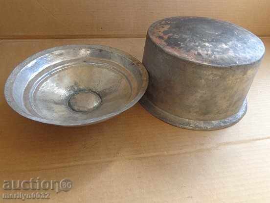 An old tinned pot, a baker's copper pot with lid - 5