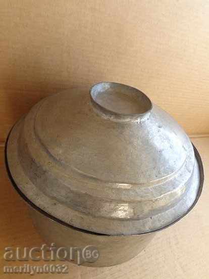 An old tinned pot, a baker's copper pot with lid - 7
