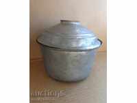 pan staniu vechi, oală de cupru din cupru cu capac