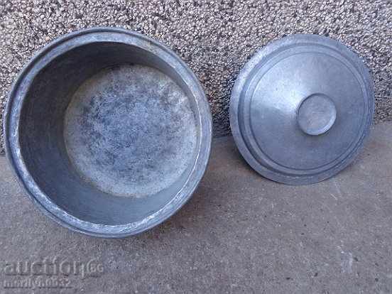 Old tin pot, copper pot with lid - 6 Old tin pot, copper pot with lid - 6