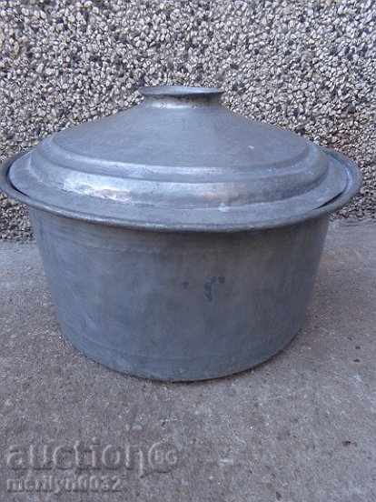 Old tin pot, copper pot with lid - 7 Old tin pot, copper pot with lid - 7
