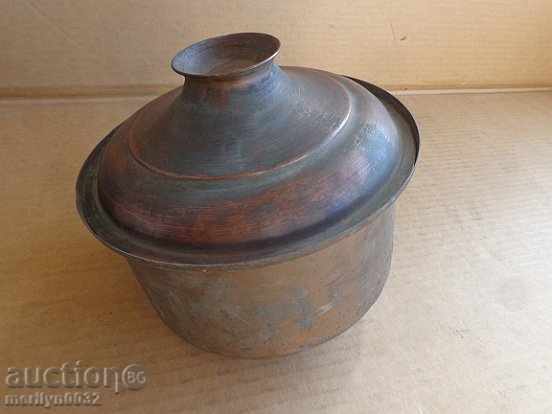 An old saucepan, a baker's copper pot with lid - 6