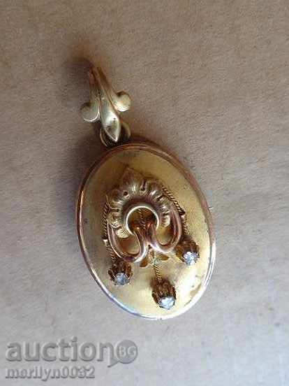 Gold brooch medallion pendant ornament with stones 11.5 g 14 K