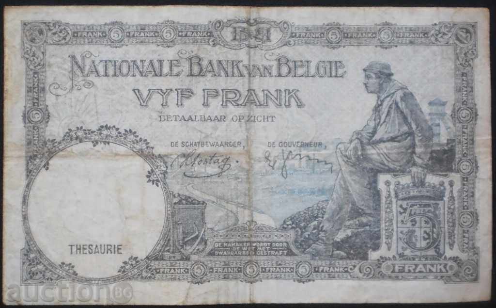 Belgium 5 Frank 1938 VF