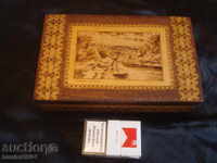 Old jewelry box, pyrography + view of Veliko Tarnovo