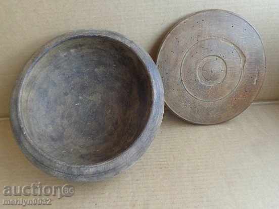 An old wooden bowl with a lid, a chimney, a wooden pot - 7