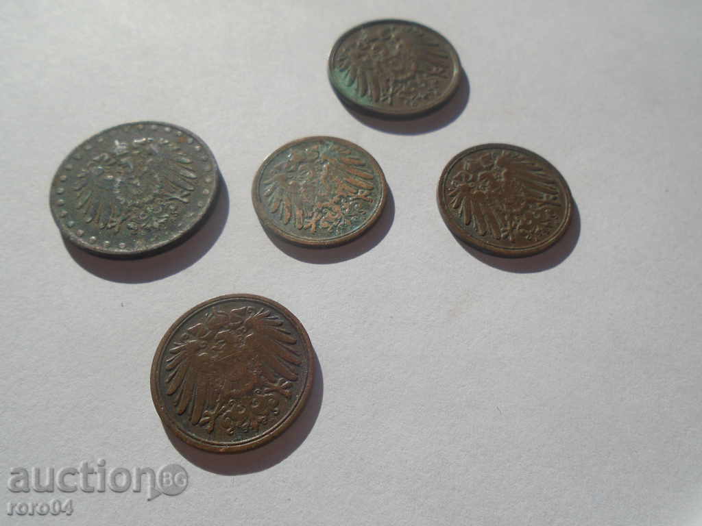 GERMAN PFENENGES DEUTSCHES REICH 1906/07/11/13/17 - 5 GERMAN PFENENGES DEUTSCHES REICH 1906/07/11/13/17 - 5