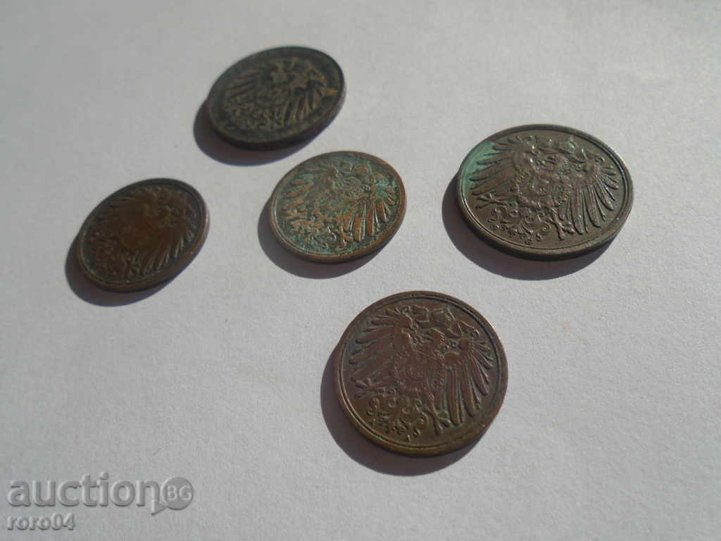 GERMAN PFENENGES DEUTSCHES REICH 1906/07/11/13/17 - 6 GERMAN PFENENGES DEUTSCHES REICH 1906/07/11/13/17 - 6