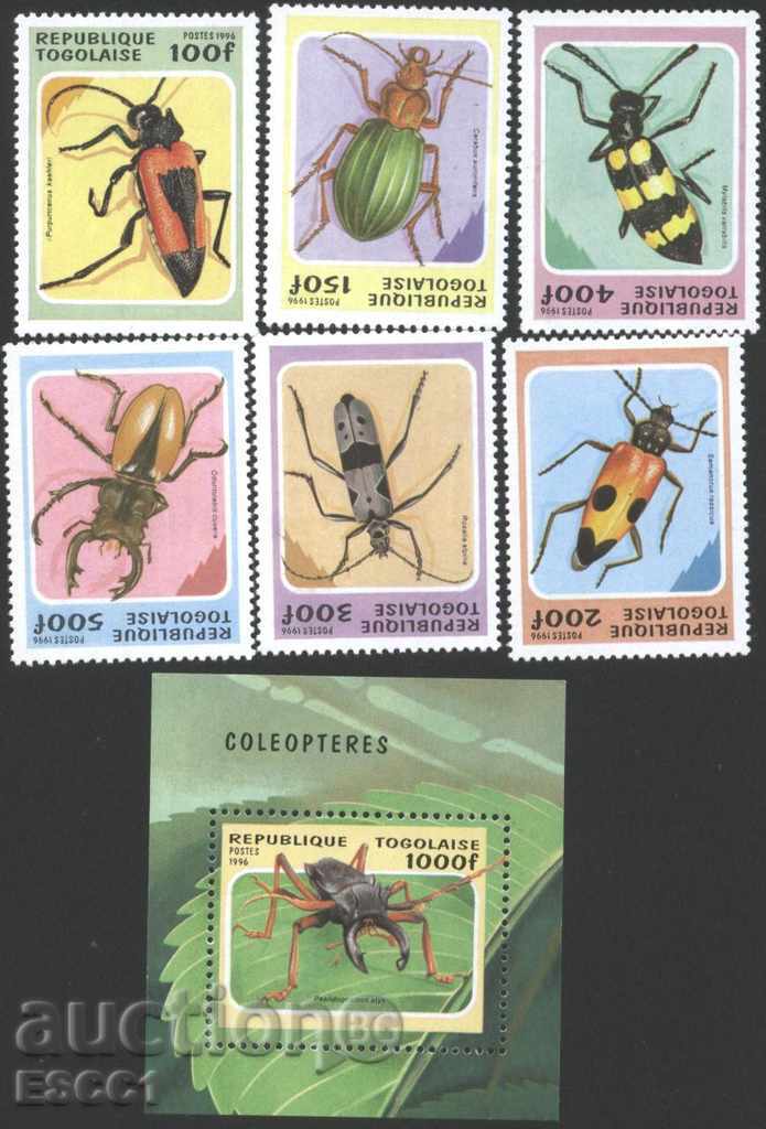 Чисти марки + блок Фауна Насекоми Бръмбари 1996 от Того