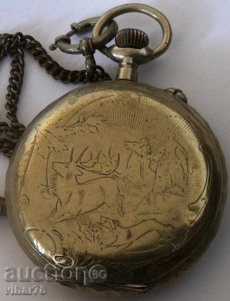 pocket watch - ROSKOPF - with hunting motives