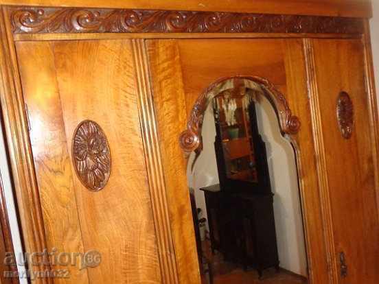 Auction  Old solid walnut wardrobe carved Venetian mirror