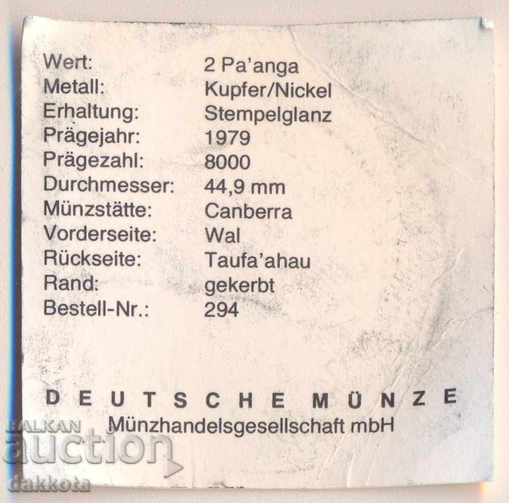 Delivery of Large Tonga Pa'anga from 1979, Blue Whale, mintage 8,000