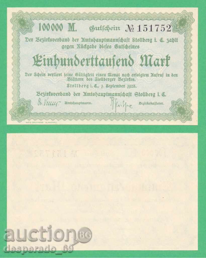 (¯`'•.¸ΓΕΡΜΑΝΙΑ (Stollberg) 100.000 Marks 1923 UNC¸.•'´¯)