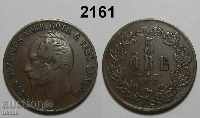 Suedia 5 plug 1857 moneda VF + conservate