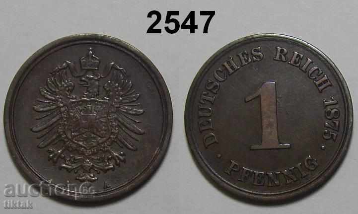 Германия 1 пфениг 1875 А XF рядка монета