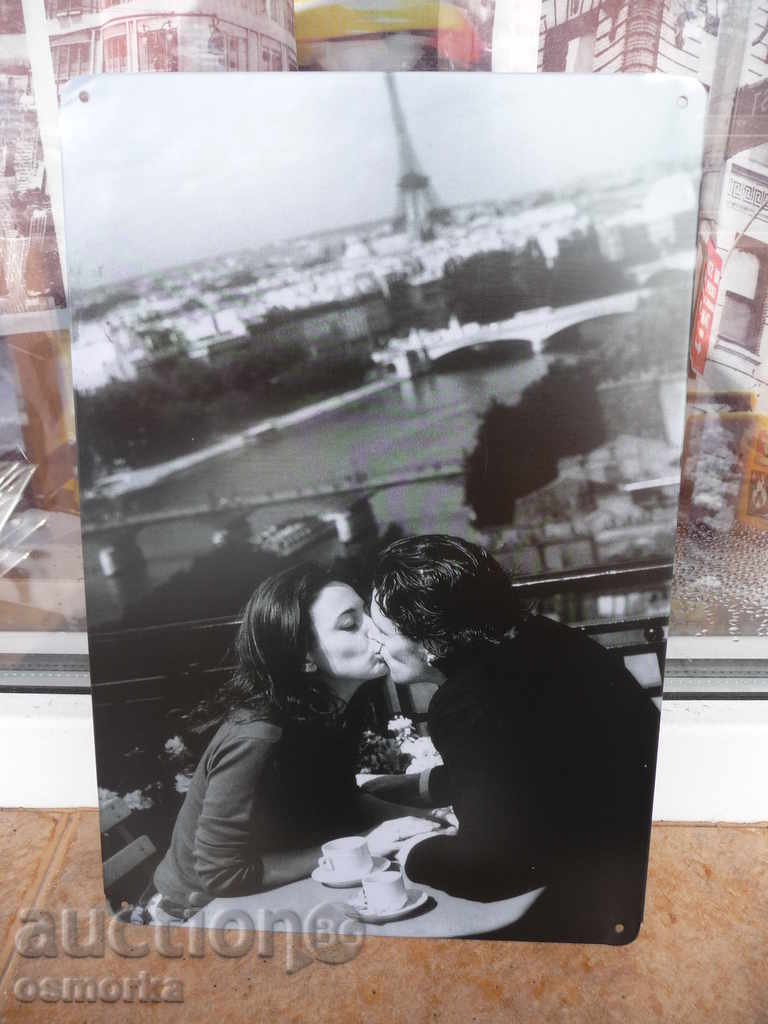 Metal Plaque Picture Love French Paris Coffee Eiffel