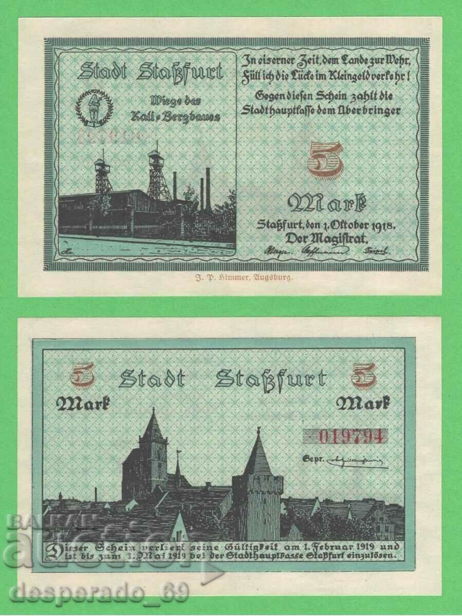 (¯`'•.¸ГЕРМАНИЯ (Staßfurt) 5 марки 1918 UNC¸.•'´¯)