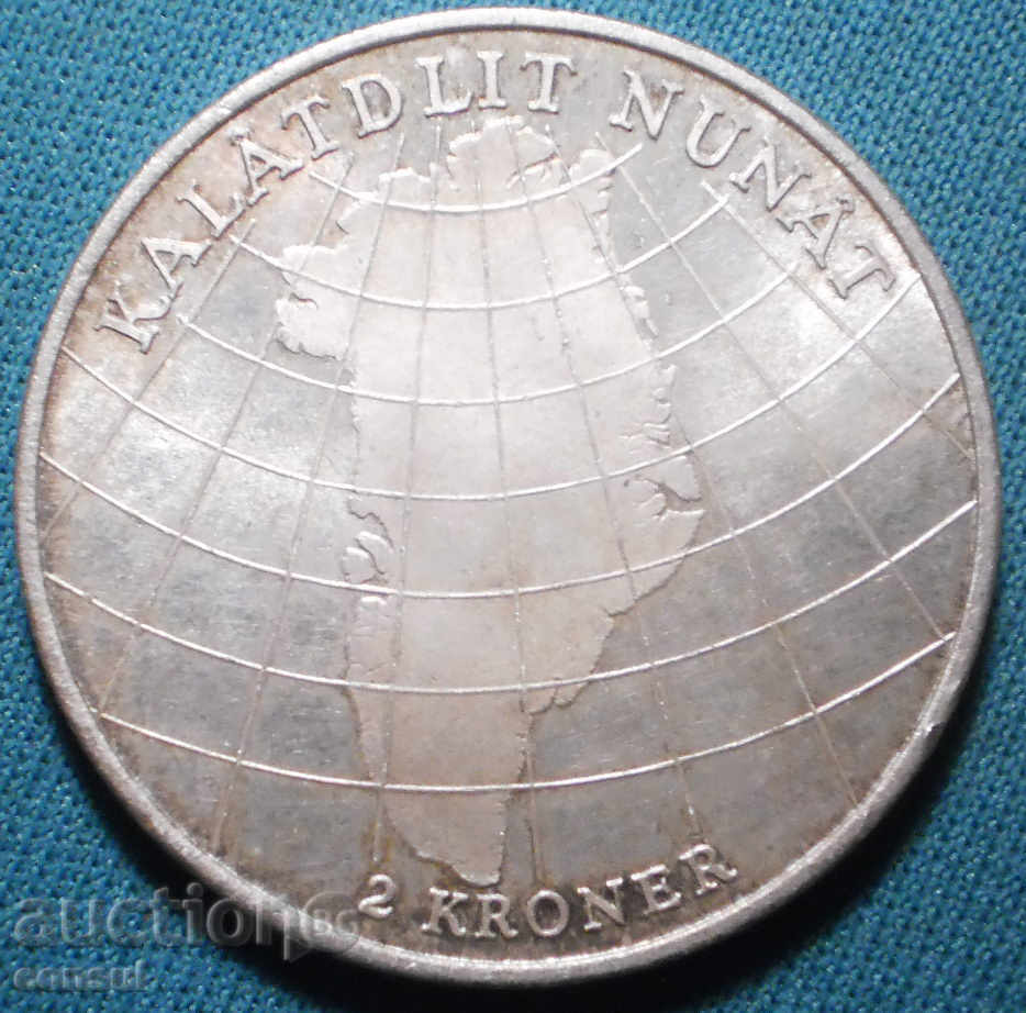 Гренландия  2  Крони 1953  Very Rare UNC Сребро