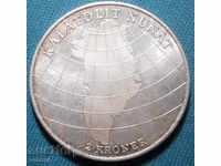 Groenlanda 2 Krones 1953 Foarte rare UNC Silver