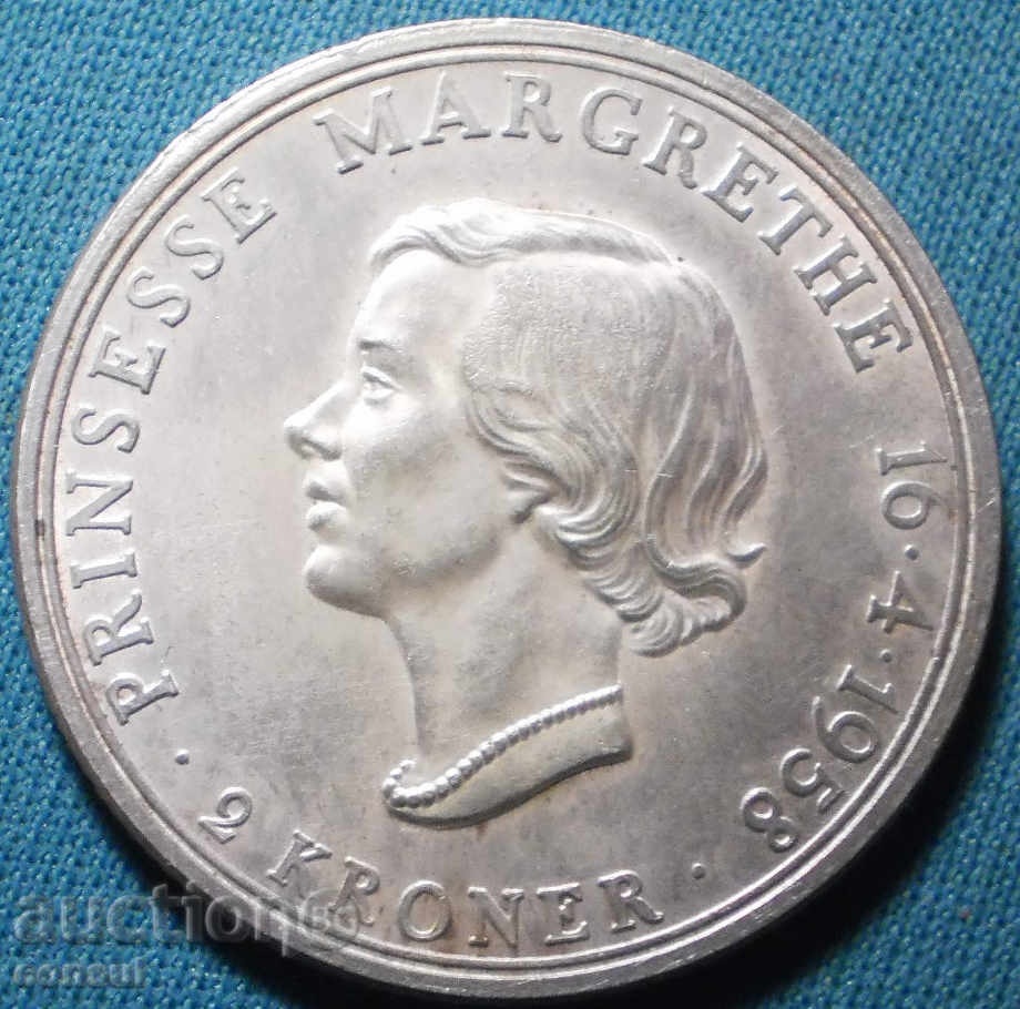 Δανία 2 Crowns 1958 Σπάνια UNC Silver