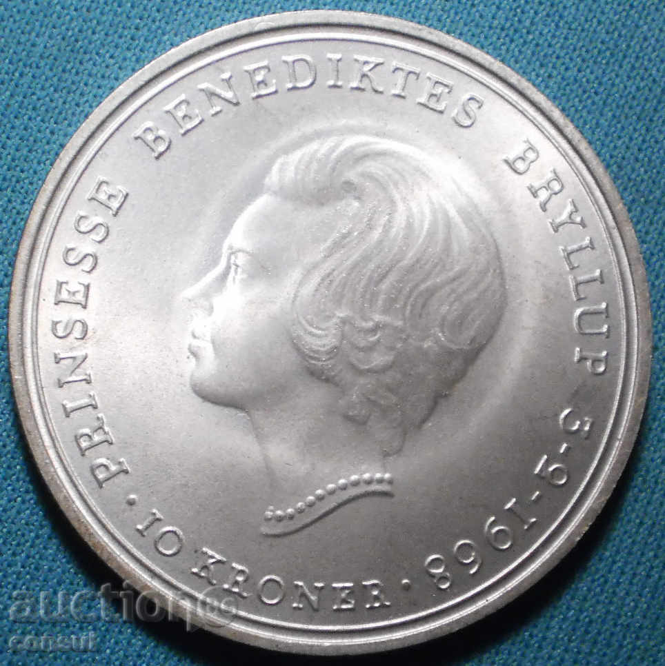Δανία 10 Crowns 1968 Rare UNC Silver