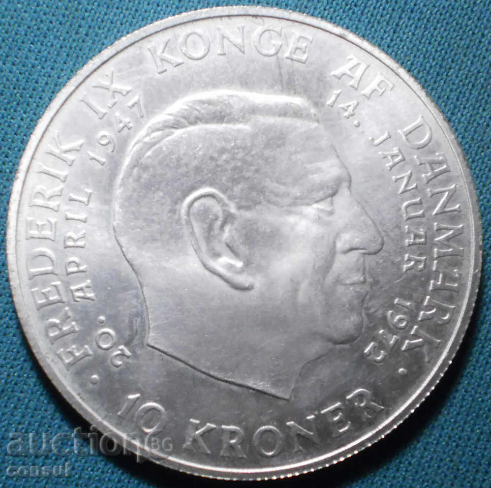 Danemarca 10 Coroane 1972 Rare UNC Silver
