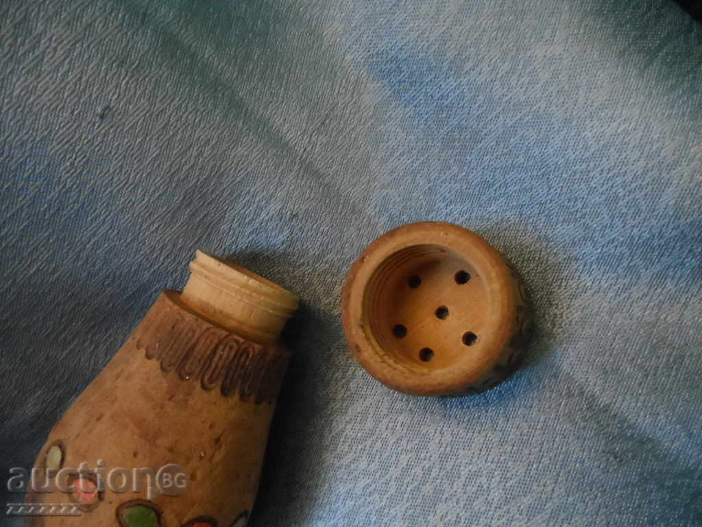 Old Wooden Pyrographed Salt Cellar - 5 Old Wooden Pyrographed Salt Cellar - 5