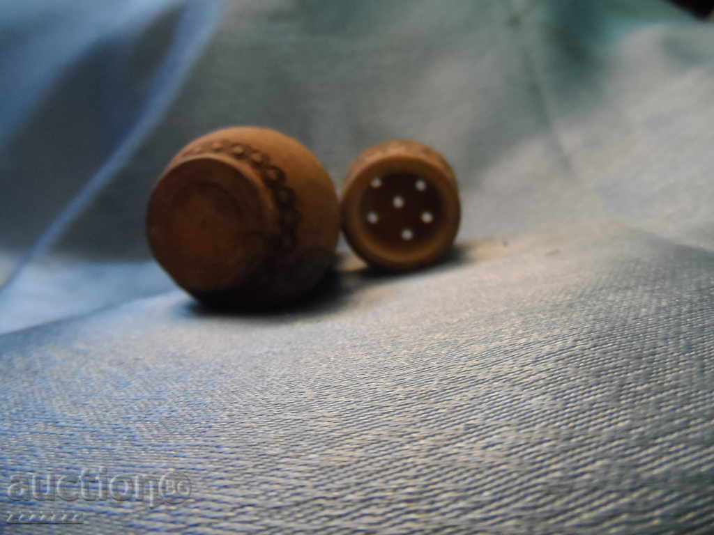 Old Wooden Pyrographed Salt Cellar - 6 Old Wooden Pyrographed Salt Cellar - 6