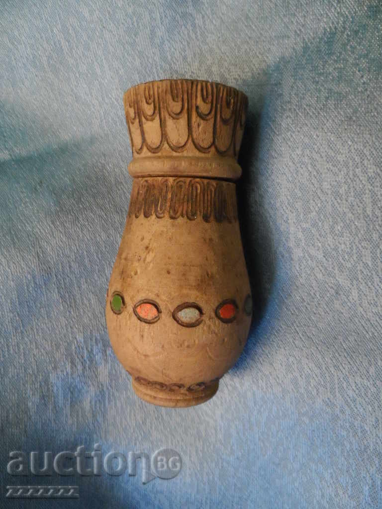 Old Wooden Pyrographed Salt Cellar