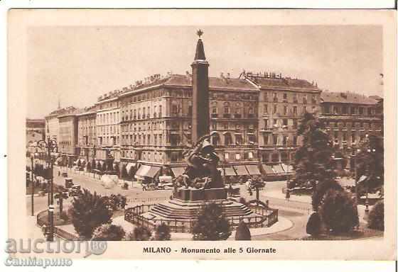 Carte poștală Italia Milano Monument cinci zile *