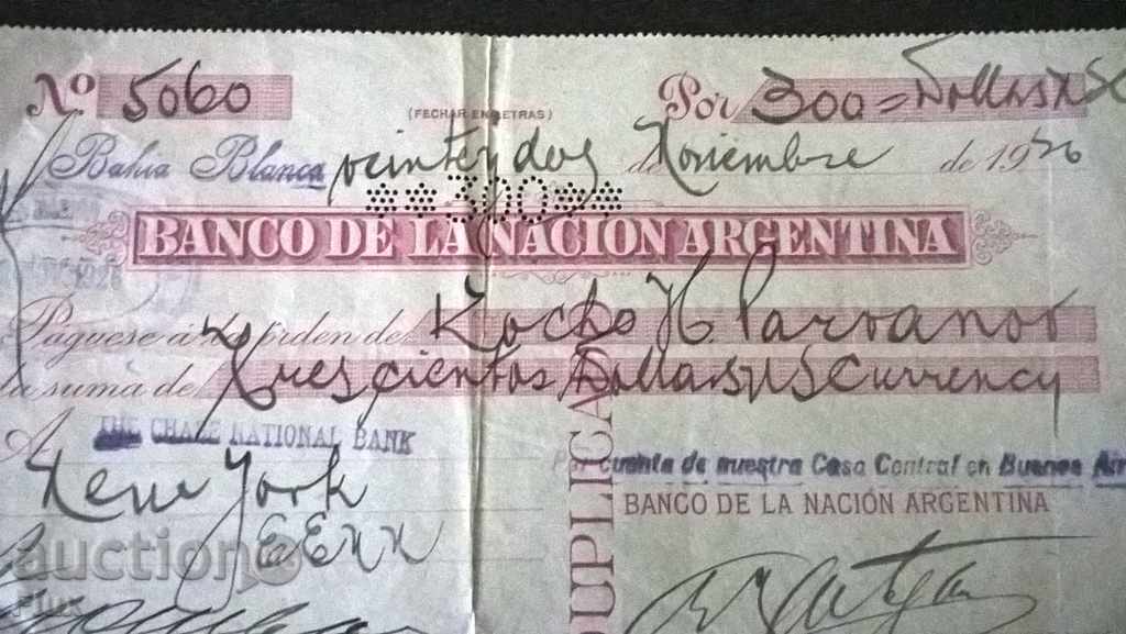 Bank Check - Argentina | 1926 with price 17.00 BGN | € 8.69 Bank Check - Argentina | 1926 with price 17.00 BGN | € 8.69