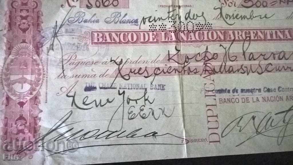 Auction Bank Check - Argentina | 1926 Auction Bank Check - Argentina | 1926