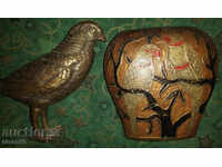 Bronze Bird and Brass Vase! Gorgeous natural patina!