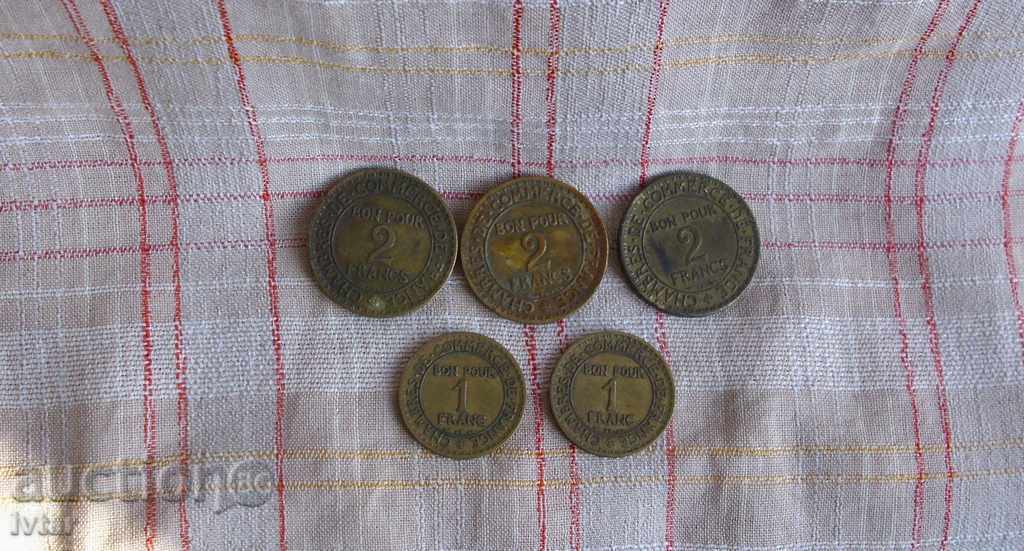 Лот френски монети, бонове от 1922/23/25г. с цена 15.00 лв. | € 7.67 Лот френски монети, бонове от 1922/23/25г. с цена 15.00 лв. | € 7.67