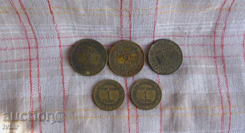 Лот френски монети, бонове от 1922/23/25г.