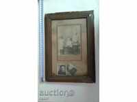 Old big picture of cardboard with frame. PLEVEN
