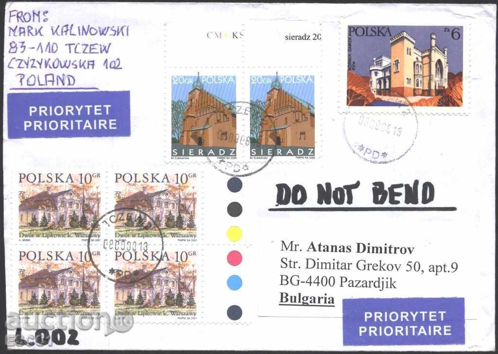 Пътувал плик с марки Архитектура от Полша